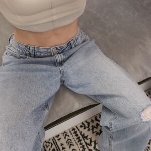 baggy, distressed stone washed jeans